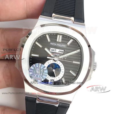 Perfect Replica AAA Swiss Grade Black Dial Patek Philippe Nautilus Annual Calendar Moon Phases Watch 